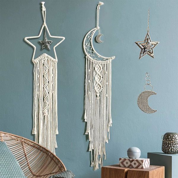 2 st Macrame Dream Catcher med LED-slingljus Macrame Väggdekor