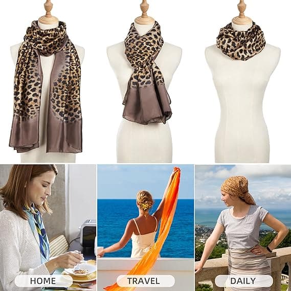 1PC Leopard Skjerf Kvinner Silke Skjerf Sateng Skjerf Trykt Skjerf Le