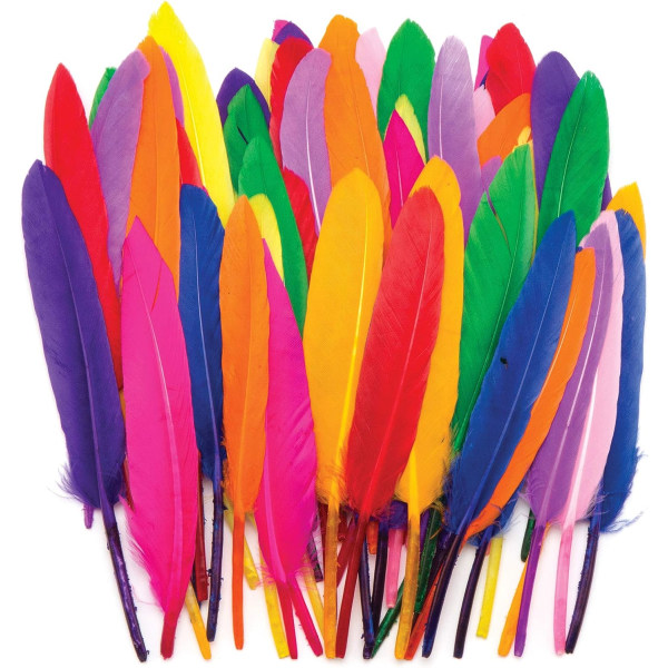 Mini farverige fjer, håndværksartikler til børn (pakke med 100)