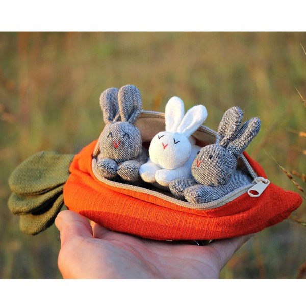 Three Rabbits Carrot Purse Easter Bunny Gift Carrot Coin Purse Fu