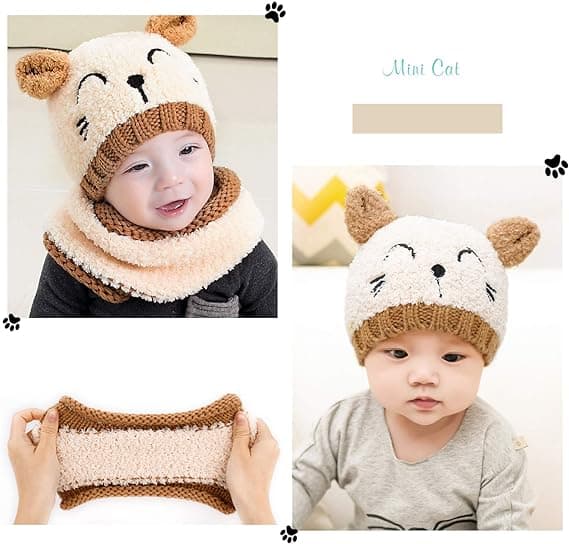 Red Hat Barnmössa Vinter Baby Stickad Mössa och Halsduk Set Todd