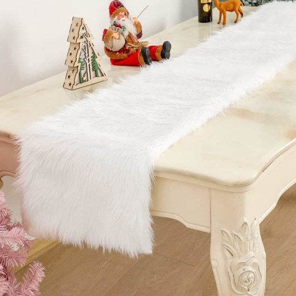 1 STK Hvid kunstpels julebordløber - vaskbar