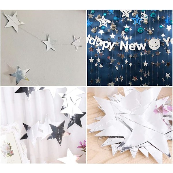 2 Pakkausta (Hopea) Paper Garland Koriste Glitter Tähti Paperi Deko