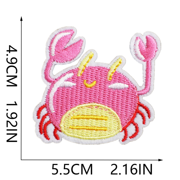 20 st konstnärliga broderade tygpatchar, tecknade krabba patch, snigel
