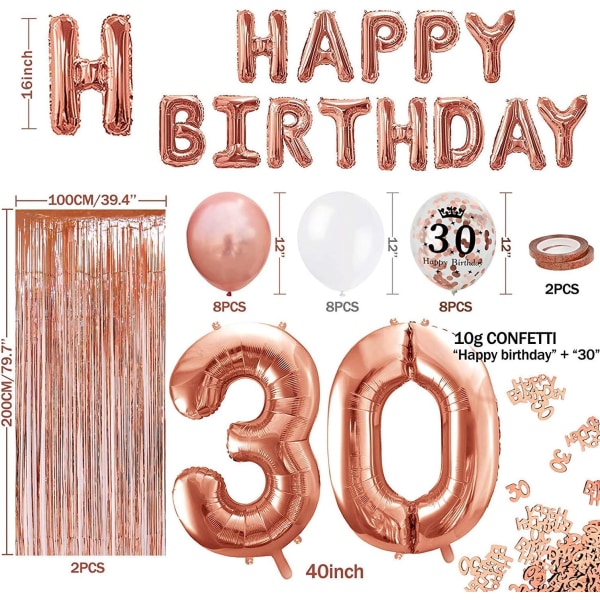 30-års födelsedagsdekorationer, fransgardin, Happy Birthday-banderoll