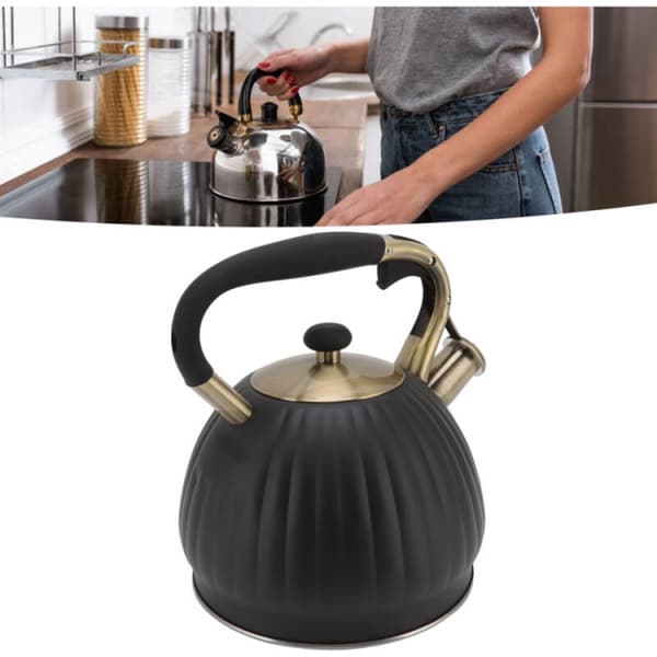 Sort 3,5L rustfrit stål tekande med fløjteformet tekoppe