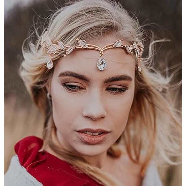 Rhinestone Leaf Bröllop Tiara Brud Tiara, Rose Gold Crown Headb