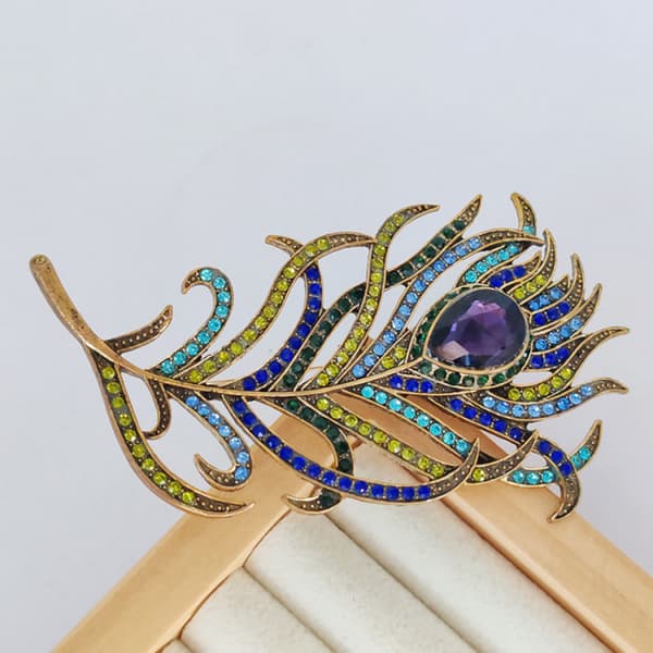 Eksklusive påfuglefjer Enamel Pins Smykker Forgyldt til Rhinesto
