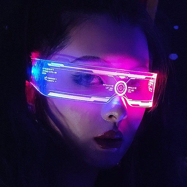 LED-brillebelyste briller, 7 farger Punk LED-lys