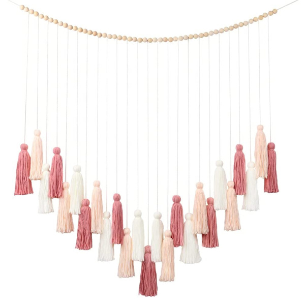 Stor Makrame Vægophæng Boho Hjemmeindretning, Blush Pink Kvast Væg