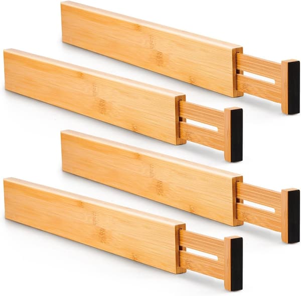 Justerbara bambuavdelare för kökslådor (4-pack)
