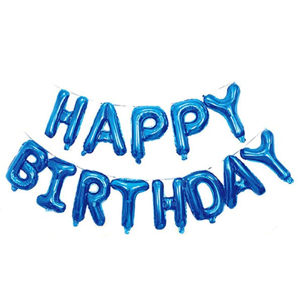 Blå tillykke med fødselsdagen ballonbanner, 16 tommer mylarfolie bogstav Bir