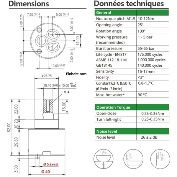 2 st 40MM Keramisk Ventilpatron för Blandare Köksblandare