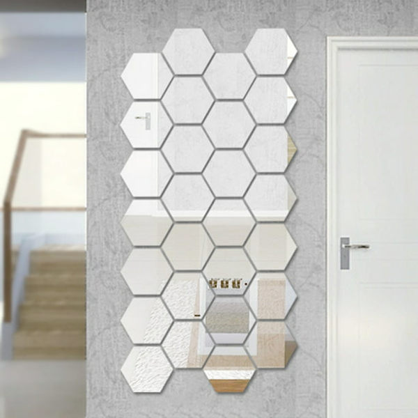 12 stk. 3D Hexagon Akryl Spejl Vægklistermærker DIY Kunst Dekoration