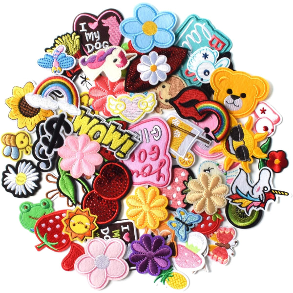 Set of 60 pretty embroidered patches to iron on and sew on for ja