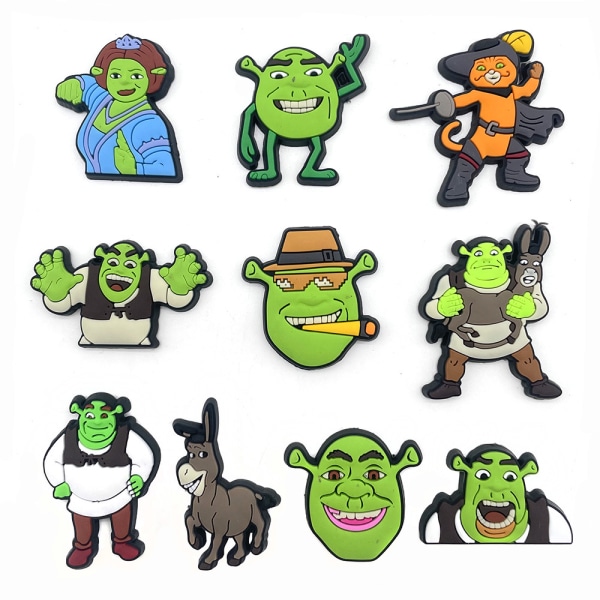 10 st Shrek-serie tecknade Crocs-skor Blomsterdekorativt spänne R