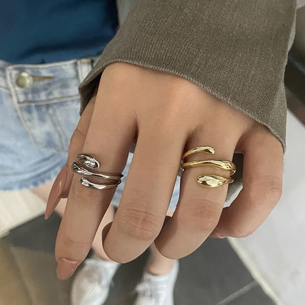 Öppen ring guldpläterad minimalistisk justerbar tårformad statement Ri