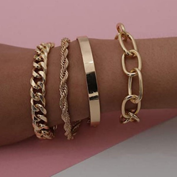 Fint Boho Guld Sølv Kæde Armbånd Sæt til Kvinder Justerbar