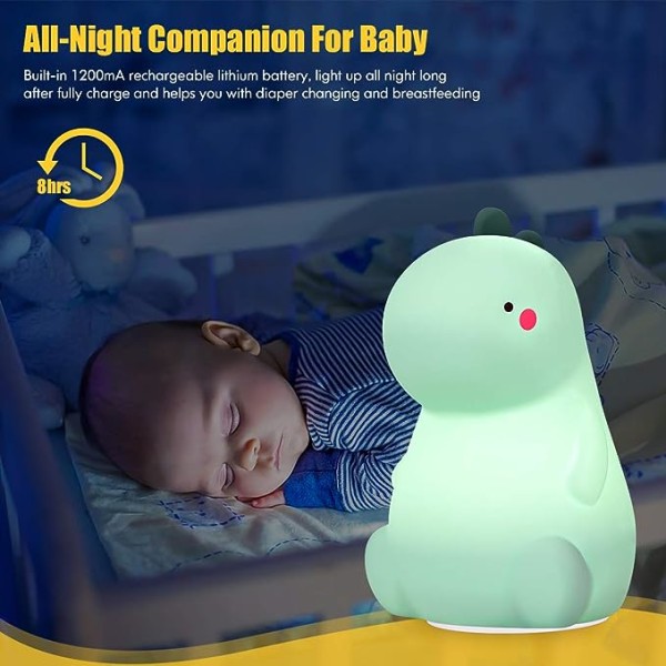 Nattljus för dinosaurier för barn, söt färgskiftande silikon Baby nära