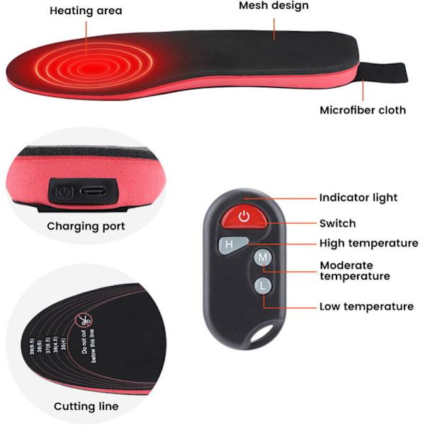 Varmeoppvarmede såler med batteri (3 varmenivåer), Størrelse: 26cm(35