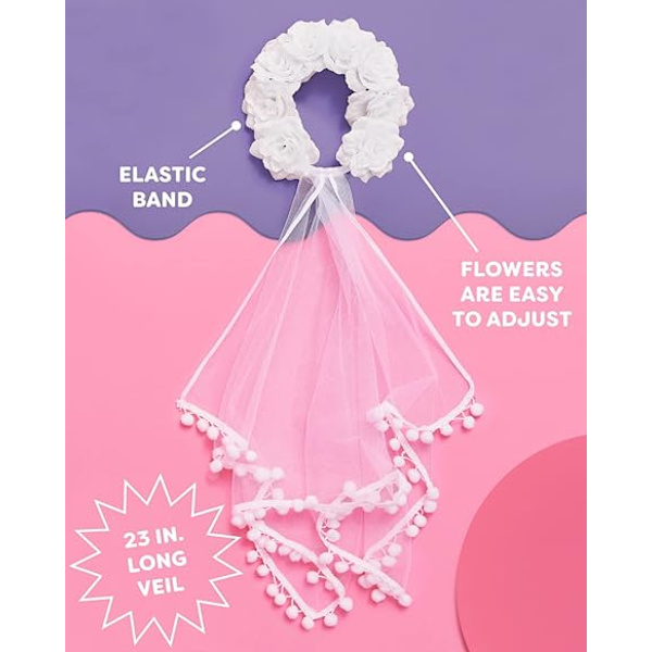 Valkoinen kukka pom pom -huntu - polttarikoristeet