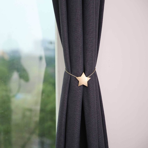 2Pcs Gold Beautiful Star Pattern Curtain Clip Magnetic Curtain Ti