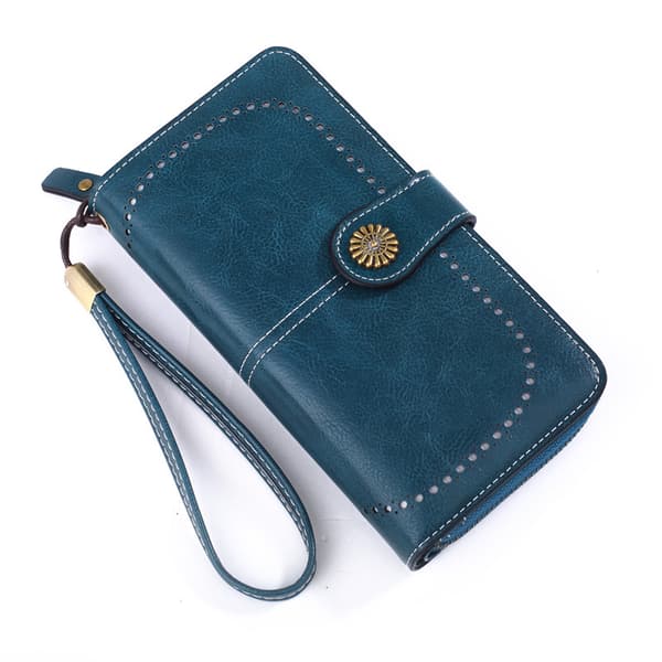 Womens Blocking Large Capacity Luxury Waxed Genuine Leather Clutc