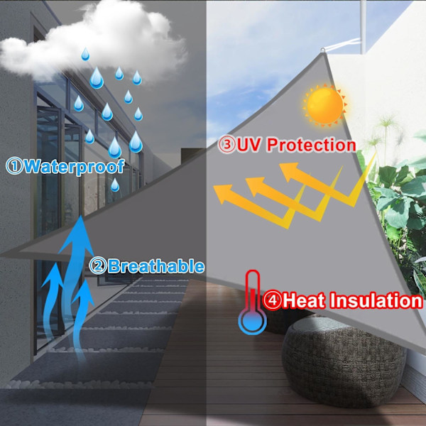 Solsejl, UV-beskyttelse, solbeskyttelse, let at installere, (4,5mx4,5mx4,5m, grå)