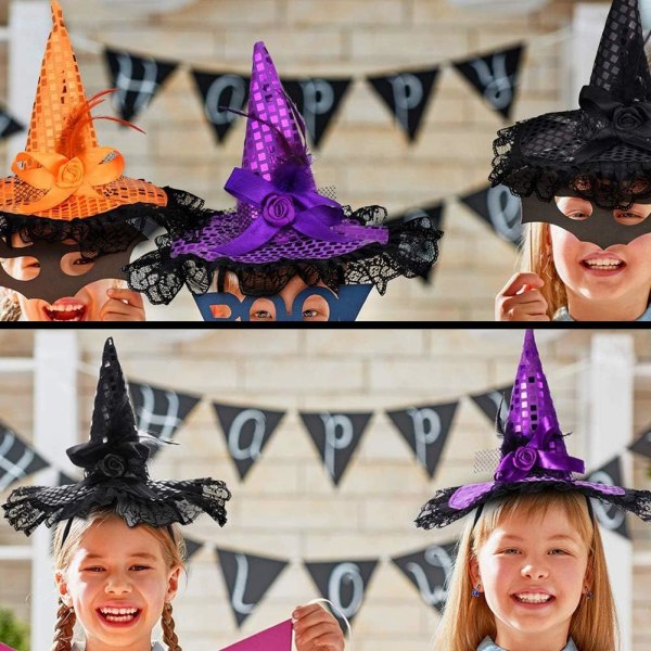 Halloween-hårband, 3 st häxhatt-hårband, spindelhäxa