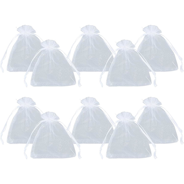 100 st vita organza påsar 10x15cm genomskinliga organza påsar med dragsko