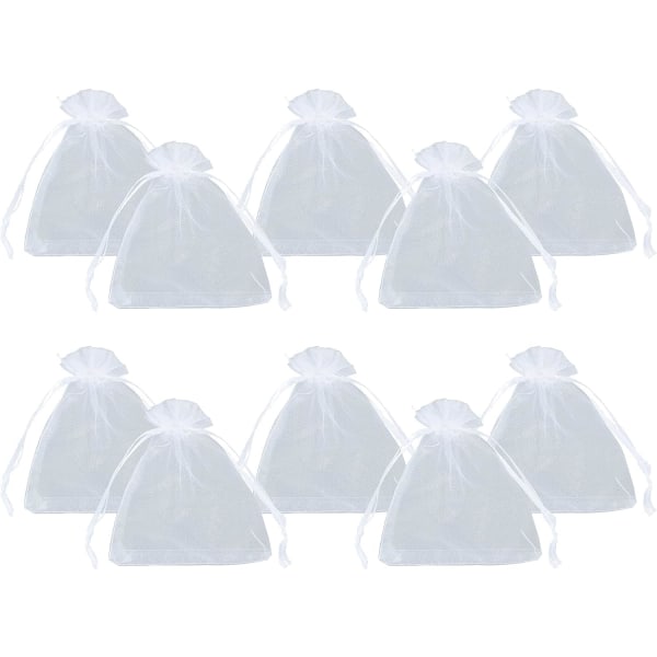 100 st vita organza påsar 13x18cm genomskinliga organza påsar med dragsko