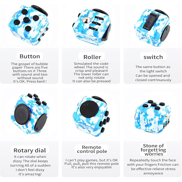 1 stk. Blå Anti-Stress Fidget Toy Cube Anti Stress Legetøj Decompression