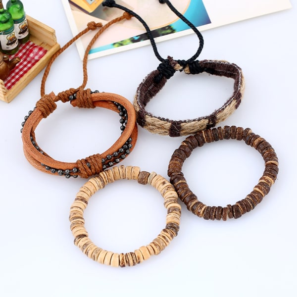 Wrap Bracelets Men Women, Hemp Cords Wood Beads Ethnic Tribal Bra