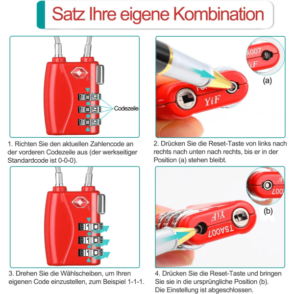 Bagagelås, 3-siffrig kombinationslås (svart, 1-pack)