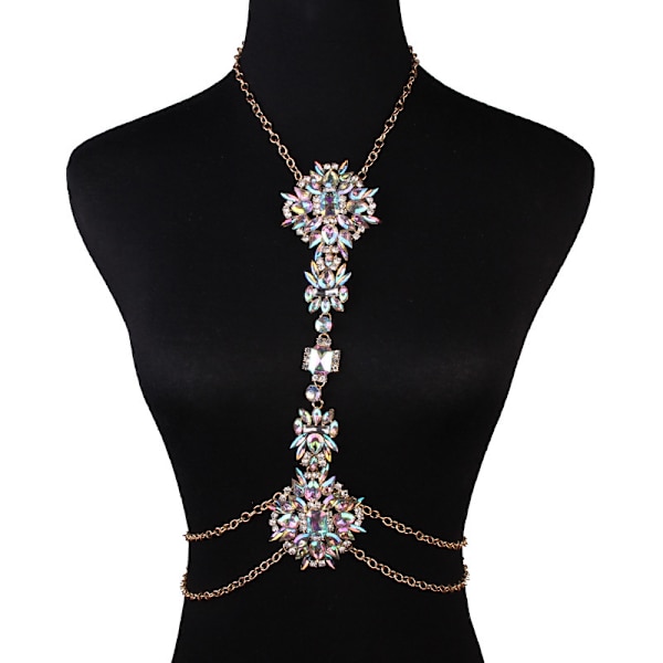 Boho Rhinestone Statement Halskedja Kristall Halsband Kroppskedja