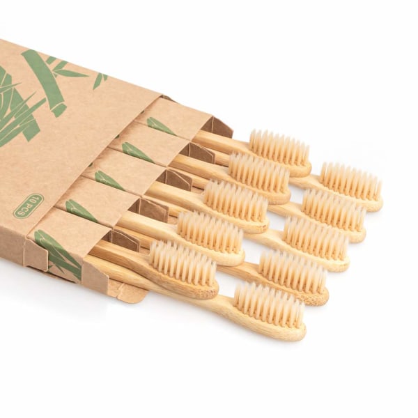 Bamboo Toothbrush, 10 PCS Biodegradable Wooden Toothbrushes, Natu