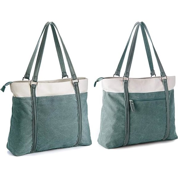 Dame Laptop Tote Arbeidslys Patchwork Canvas 15,6\" Tote Lommebok