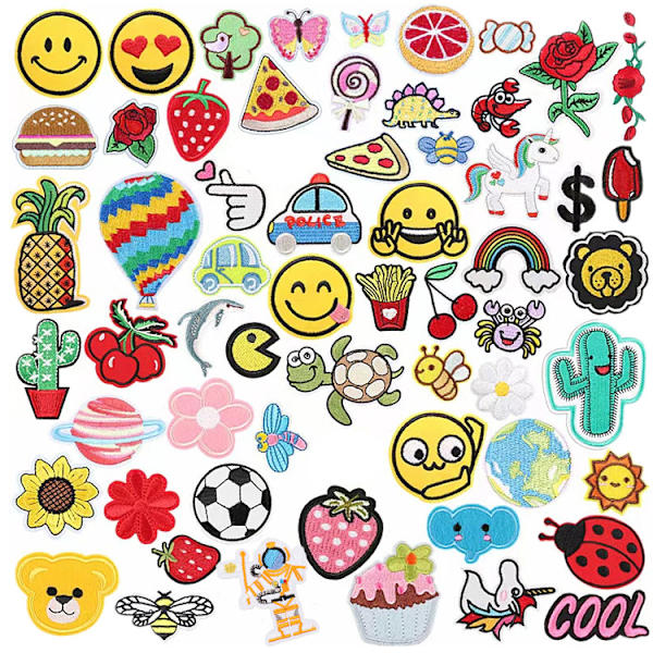 60 Smiley Flowers Stryk-på-lappar - Tyg Stryk-på-lappar för Ki