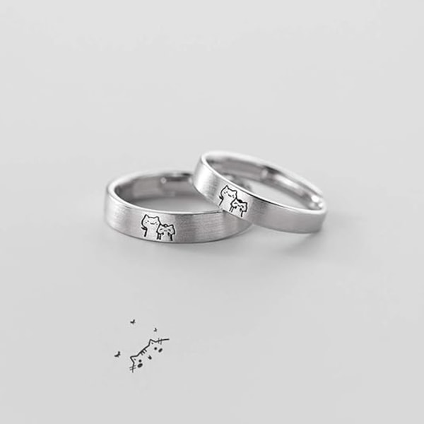 Lovely Cat His & Hers Par Ringar S925 Sterling Silver Justerbar