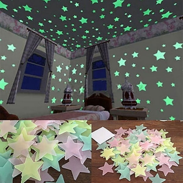 100 stk 3D Glow in the Dark Stars Ceiling Wall Stickers Cute Livin