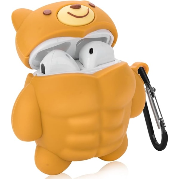 AirPods case Söt Muscle Bear Design med nyckelring mjuk silikon