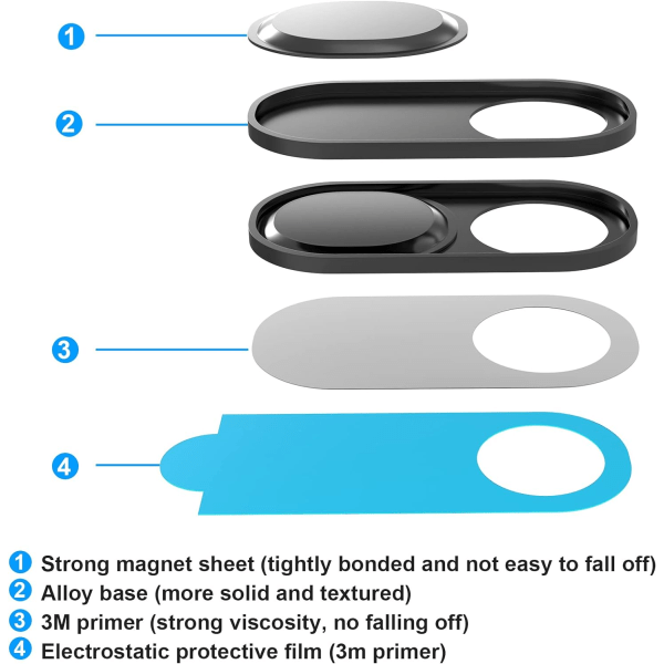 Webcam-suojusliukusäädin 6-pakkaus, ultraohut metallimagneetti web-kameran suojus