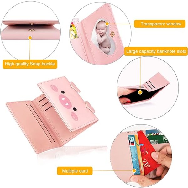 Söt plånbok för kvinnor, läderblockerande liten trippelvikt plånbok med