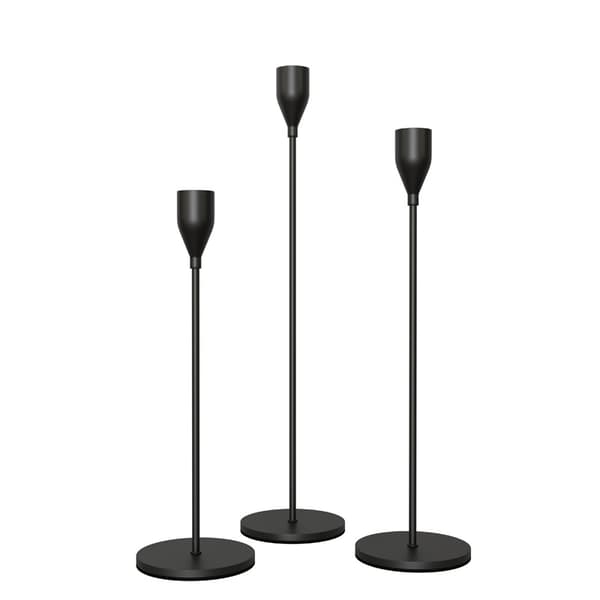 Sorte lysestaker, sett med 3 moderne lysestaker for koniske lys
