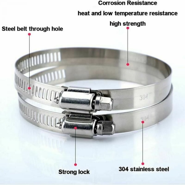 （10 stk.）304 Rustfrit Stål Slangeklemme, Justerbar Metal Slangeklemme