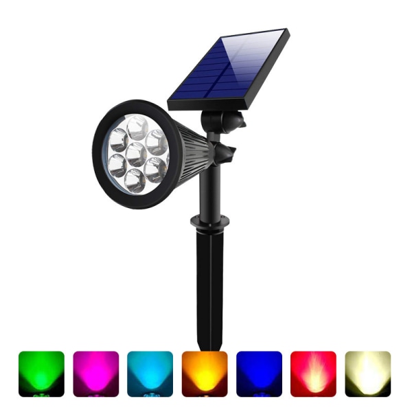 Solcellsstrålkastare utomhus, 7 LED-färgförändrande 2-i-1 solcellsland