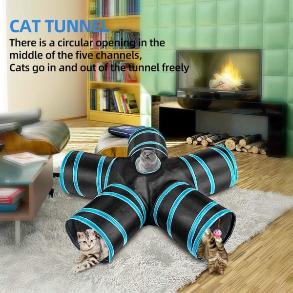 5 Way Cat Tunnel, Foldable Interactive Cat Toy with Toy Ball with