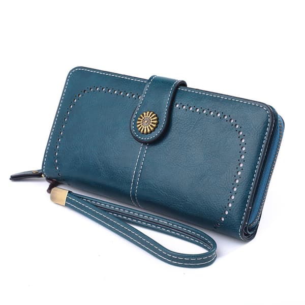 Womens Blocking Large Capacity Luxury Waxed Genuine Leather Clutc