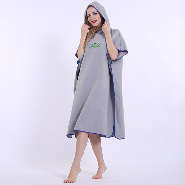 Grå Håndkle Poncho Voksen Mikrofiber Håndkle Skiftende Kappe Hette Lig