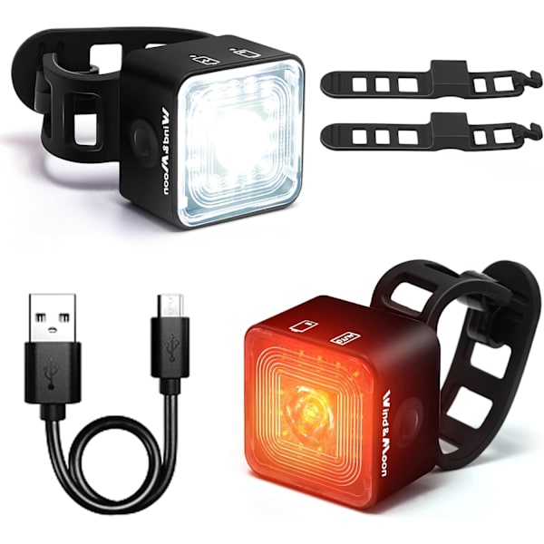 Sykkellykt, USB-lading foran og bak, 5 lysmoduser,
